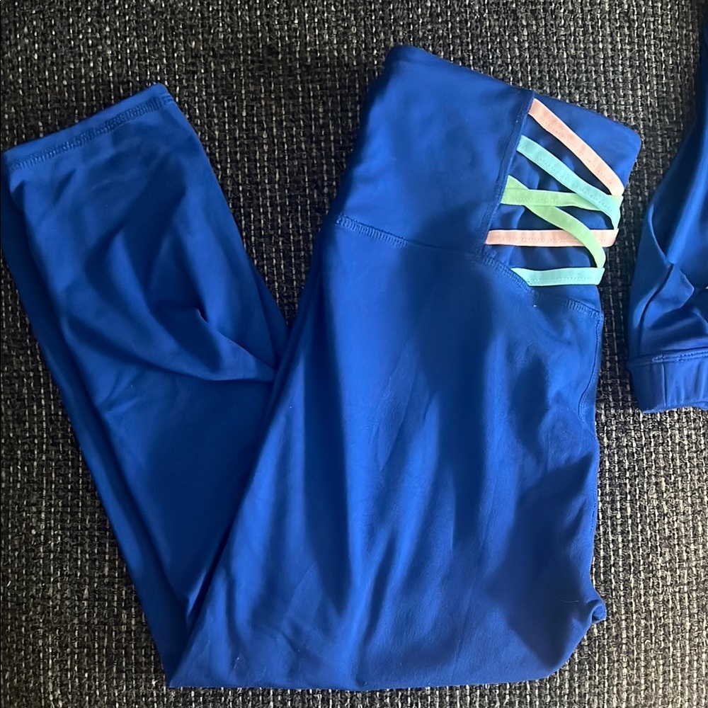 Blue Leggings with Colorful Stripes